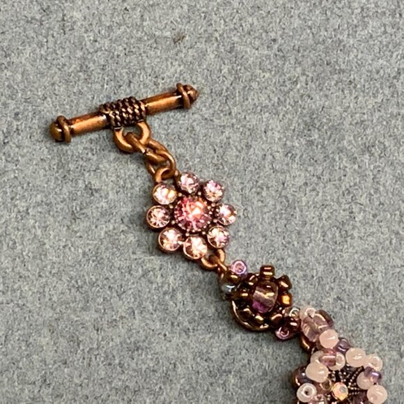 Cookie Lee Rhinestone Bracelet 7.5 In As Is Copper Purple Pink Red Floral Toggle - Picture 2 of 8